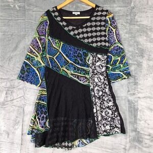 Womens Top Medium Artsy Patchwork Indie Fairy Grunge Lace Boho Hippie Statement